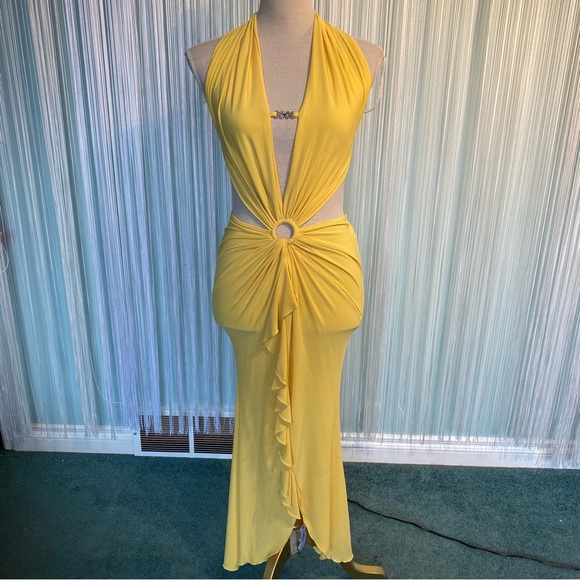 Rare Yellow Cut Out Open Back Maxi Dress - Picture 3 of 17